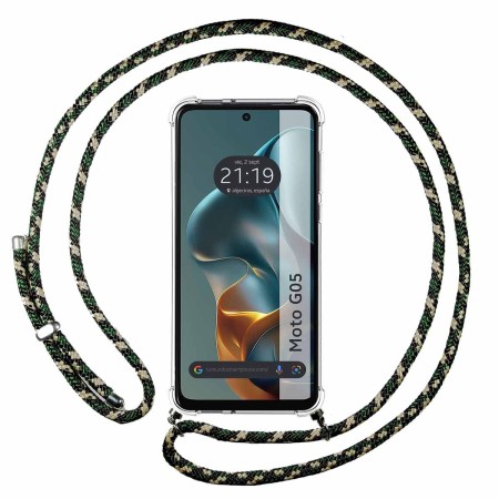 Funda Colgante Transparente para Motorola Moto G05 / E15 con Cordon Verde / Dorado