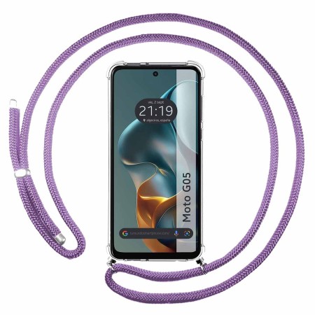 Funda Colgante Transparente para Motorola Moto G05 / E15 con Cordon Morado