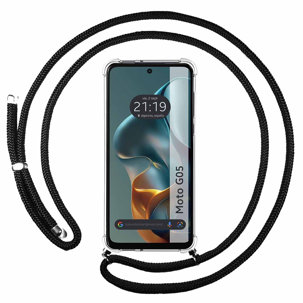 Funda Colgante Transparente para Motorola Moto G05 / E15 con Cordon Negro