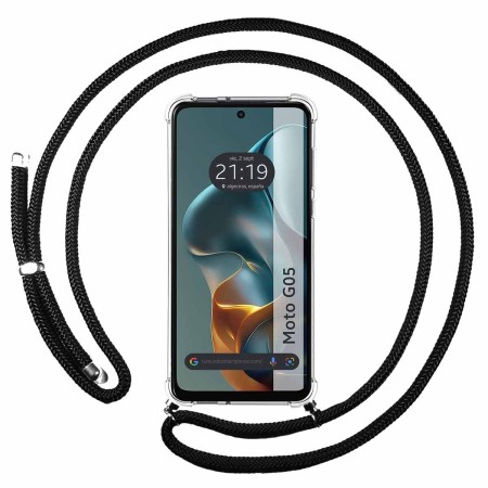 Funda Colgante Transparente para Motorola Moto G05 / E15 con Cordon Negro