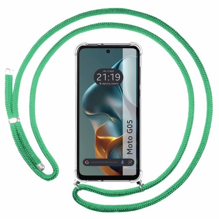 Funda Colgante Transparente para Motorola Moto G05 / E15 con Cordon Verde Agua