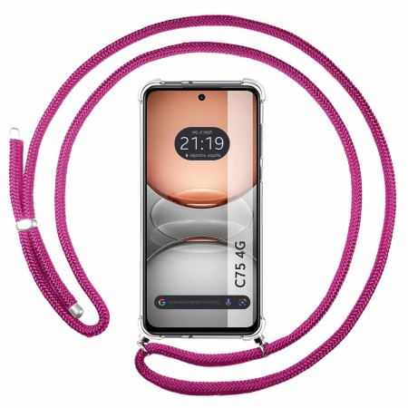 Funda Colgante Transparente para Realme C75 con Cordon Rosa Fucsia