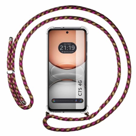 Funda Colgante Transparente para Realme C75 con Cordon Rosa / Dorado