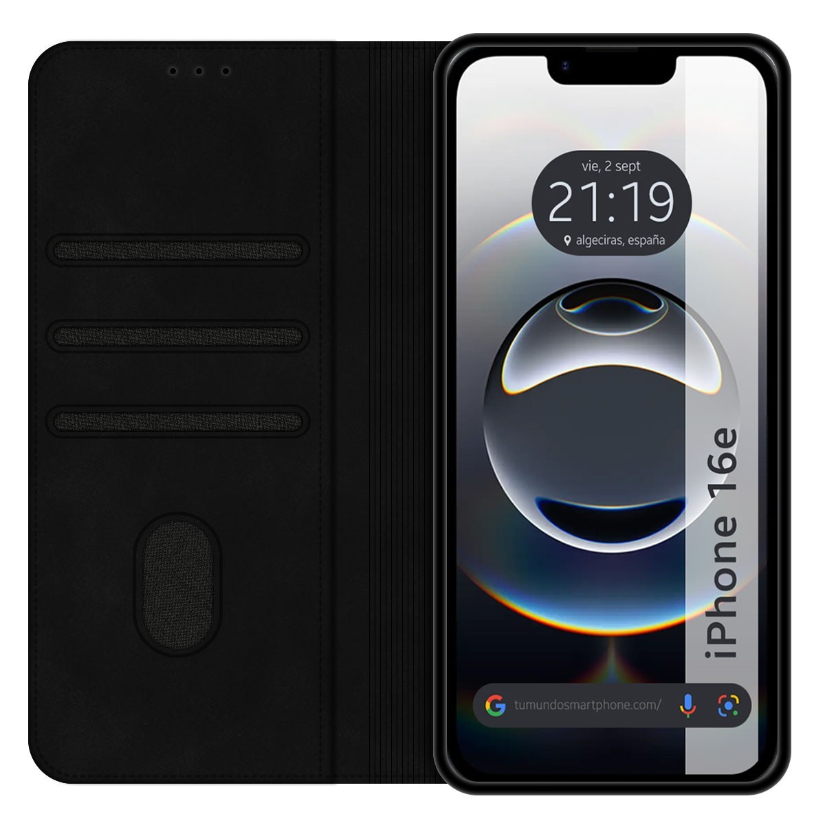 Funda Libro de Polipiel con tarjetero para iPhone 16e (6.1) color Negra