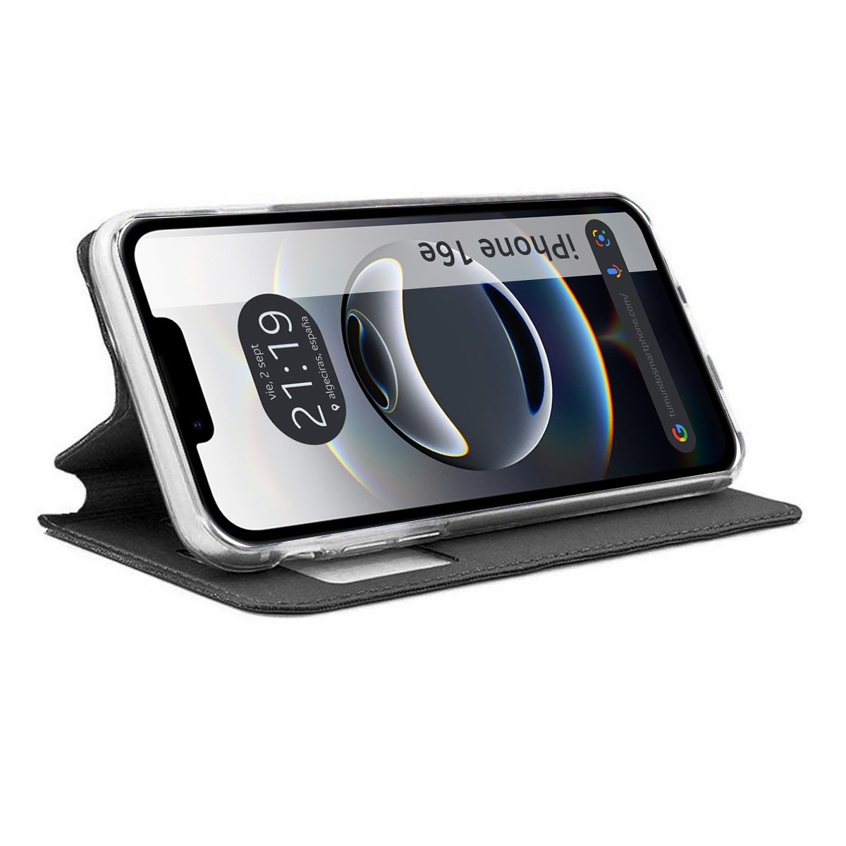 Funda Libro Soporte con Ventana para iPhone 16e (6.1) color Negra
