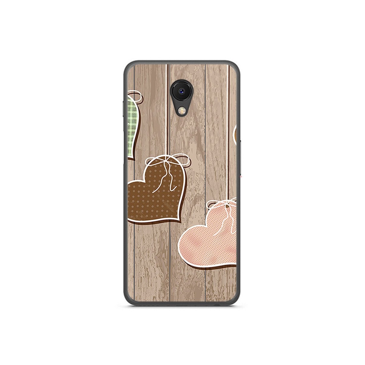 Funda Gel Tpu para Meizu M6S Diseño Corazones Madera Dibujos