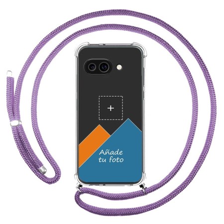 Personaliza tu Funda Colgante Transparente para Google Pixel 9a 5G con Cordon Morado Dibujo Personalizada