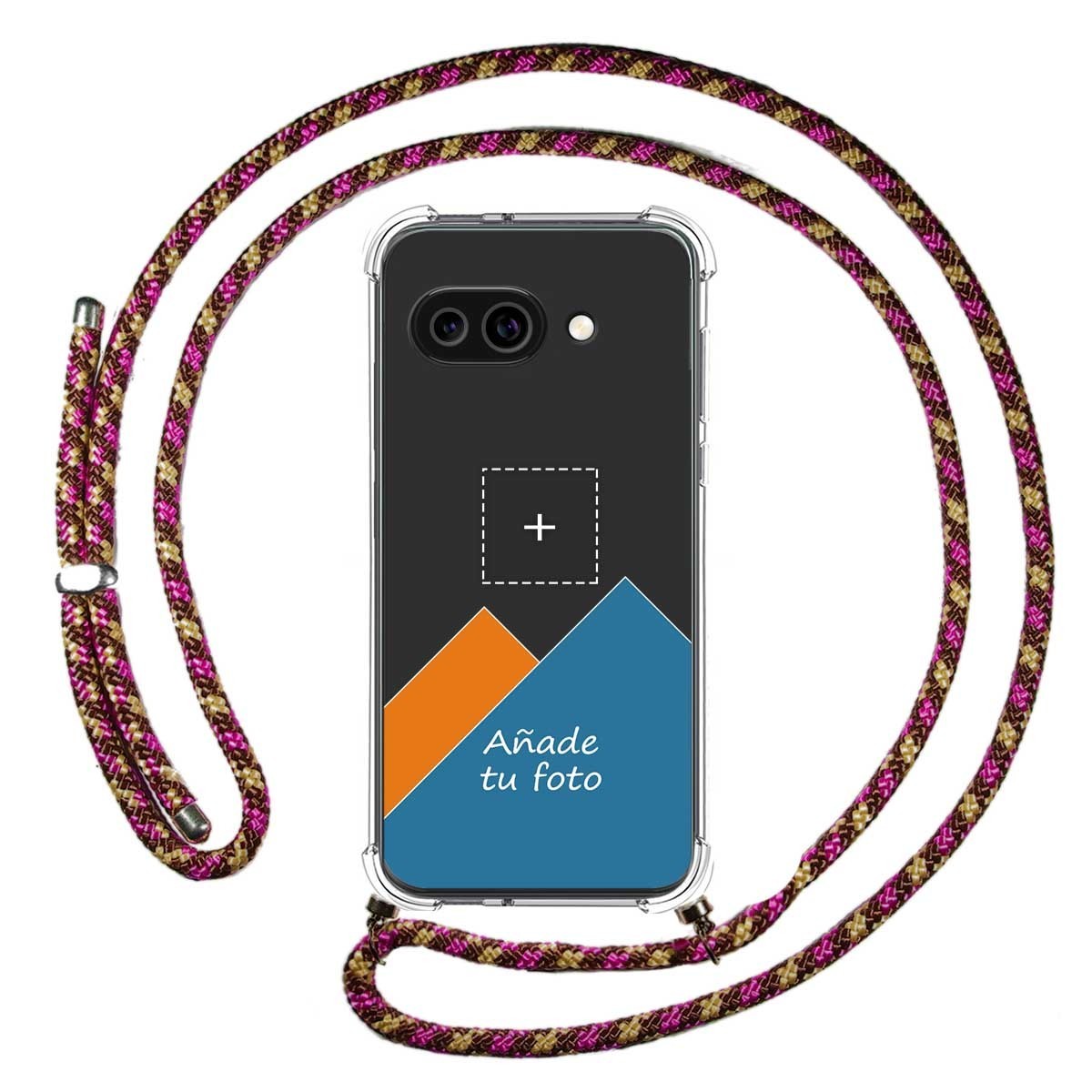 Personaliza tu Funda Colgante Transparente para Google Pixel 9a 5G con Cordon Rosa / Dorado Dibujo Personalizada