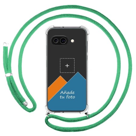 Personaliza tu Funda Colgante Transparente para Google Pixel 9a 5G con Cordon Verde Agua Dibujo Personalizada