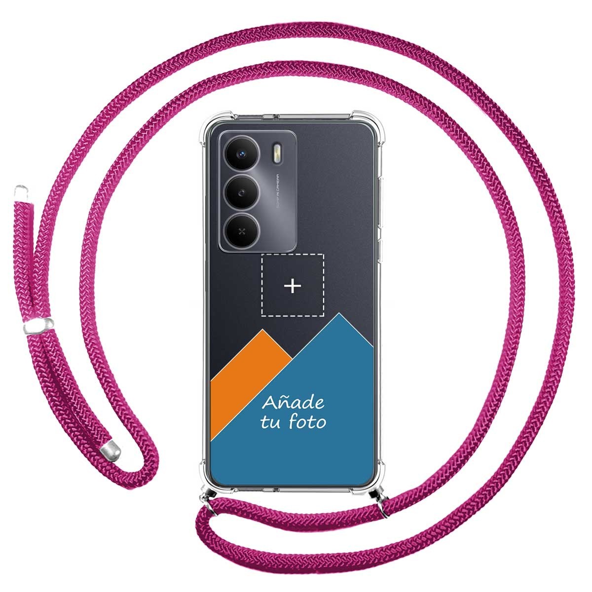 Personaliza tu Funda Colgante Transparente para Realme 14x 5G con Cordon Rosa Fucsia Dibujo Personalizada