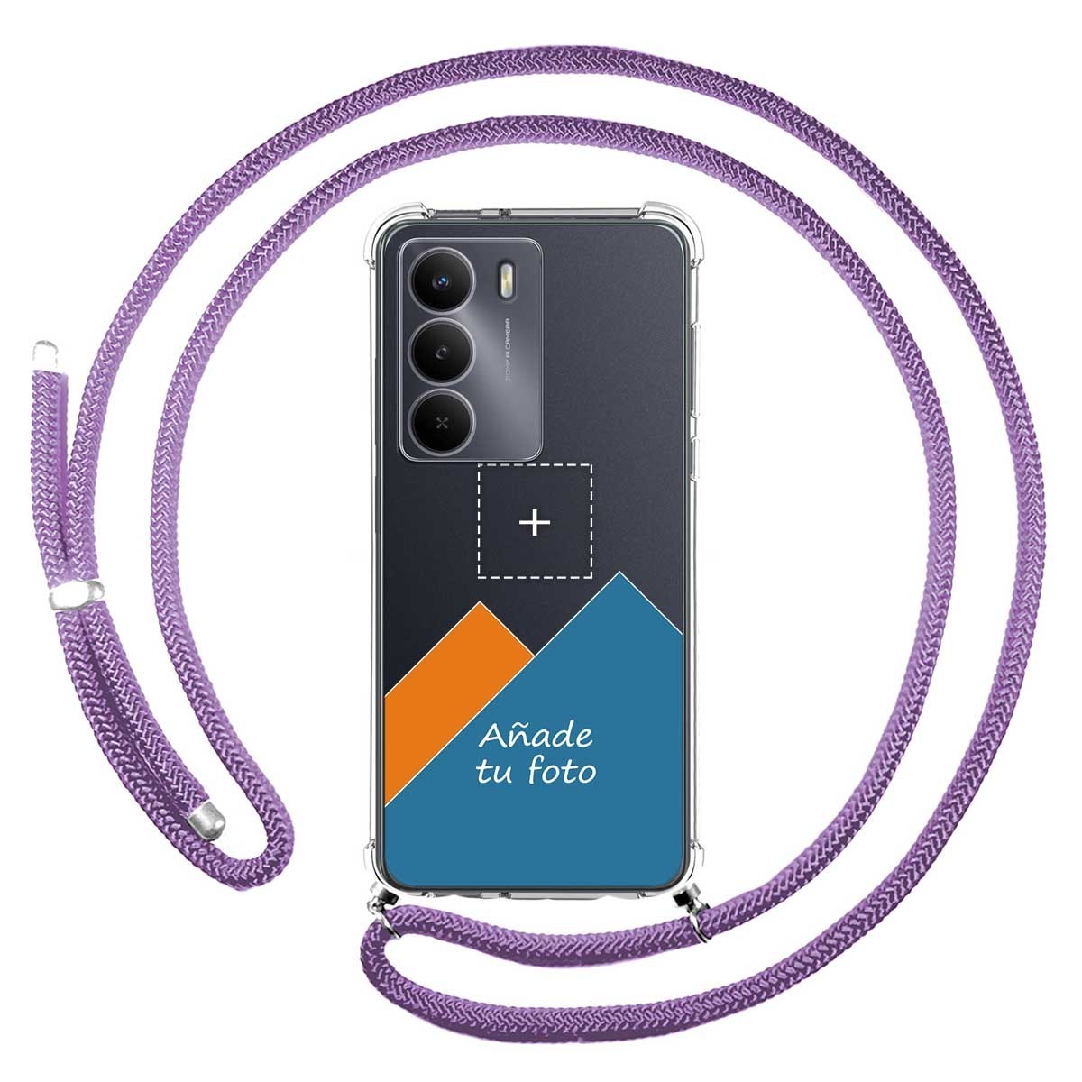 Personaliza tu Funda Colgante Transparente para Realme 14x 5G con Cordon Morado Dibujo Personalizada