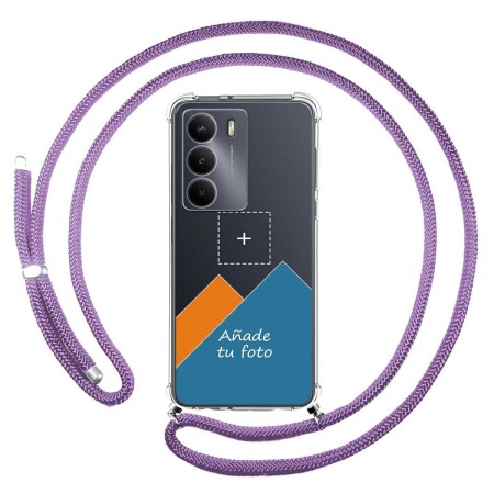 Personaliza tu Funda Colgante Transparente para Realme 14x 5G con Cordon Morado Dibujo Personalizada