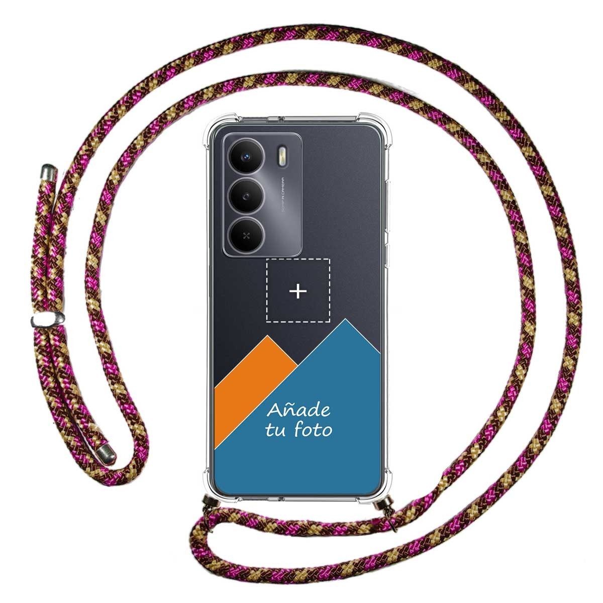 Personaliza tu Funda Colgante Transparente para Realme 14x 5G con Cordon Rosa / Dorado Dibujo Personalizada