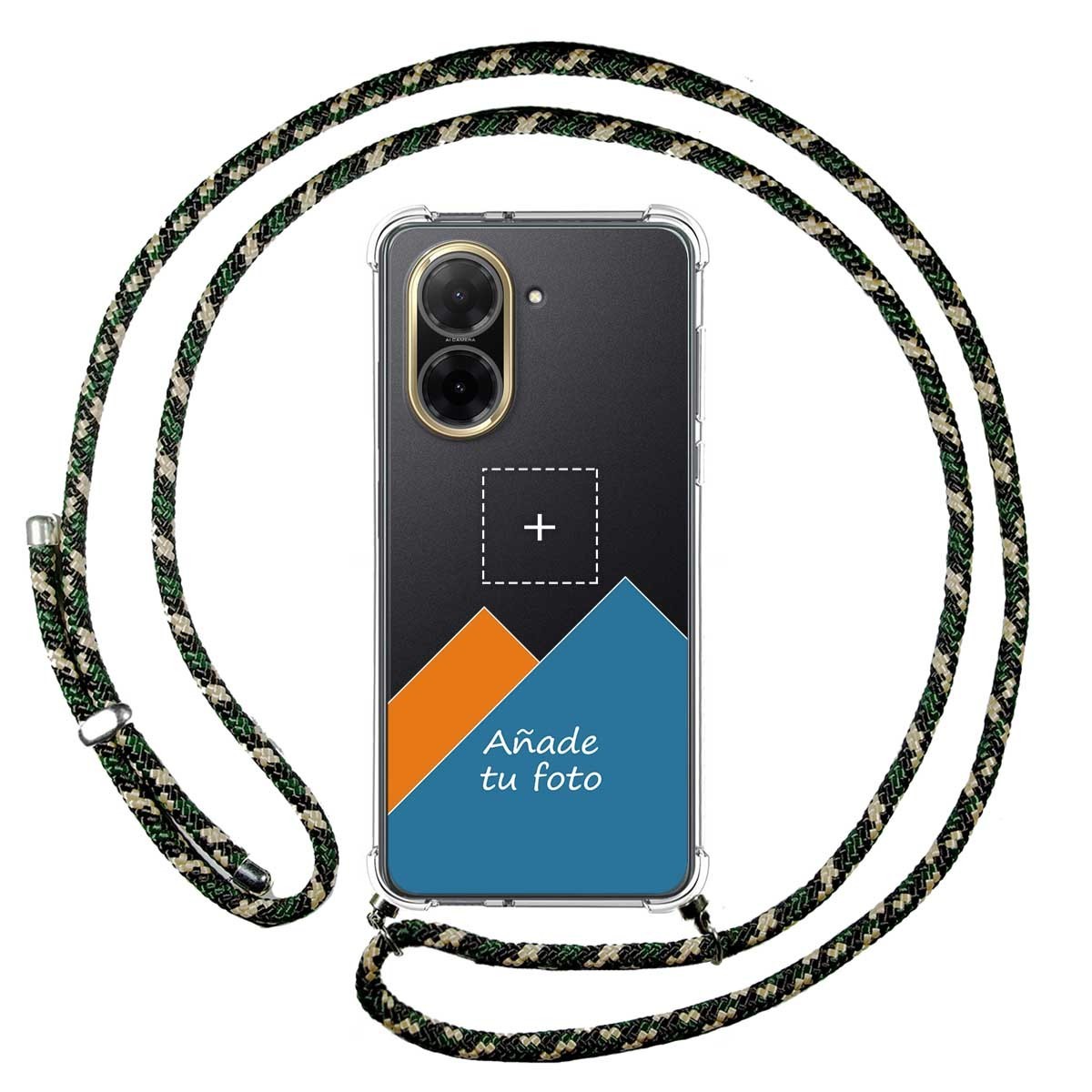 Personaliza tu Funda Colgante Transparente para Xiaomi Redmi A5 con Cordon Verde / Dorado Dibujo Personalizada