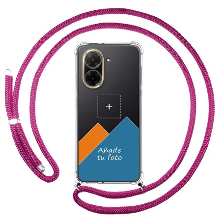 Personaliza tu Funda Colgante Transparente para Xiaomi Redmi A5 con Cordon Rosa Fucsia Dibujo Personalizada