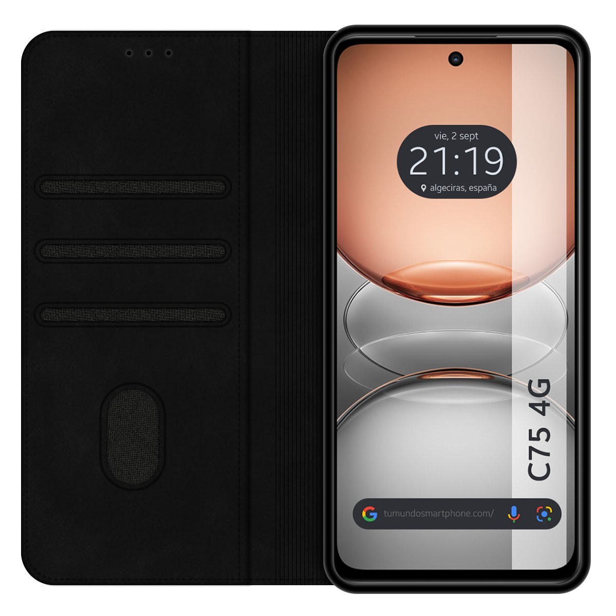 Funda Libro de Polipiel con tarjetero para Realme C75 color Negra