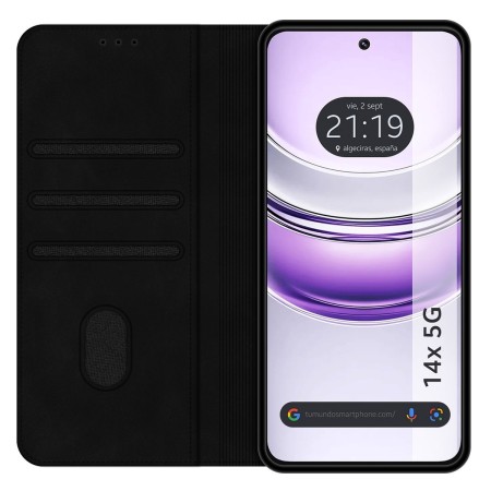 Funda Libro de Polipiel con tarjetero para Realme 14x 5G color Negra