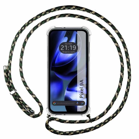 Funda Colgante Transparente para Google Pixel 9a 5G con Cordon Verde / Dorado