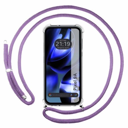 Funda Colgante Transparente para Google Pixel 9a 5G con Cordon Morado
