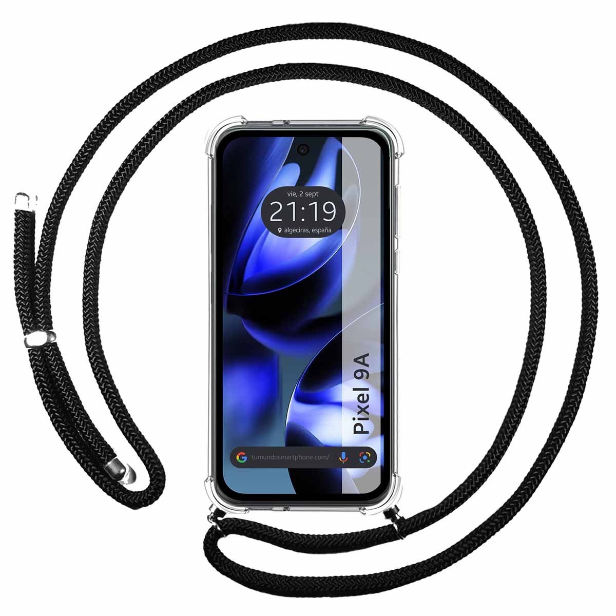 Funda Colgante Transparente para Google Pixel 9a 5G con Cordon Negro
