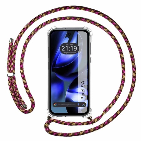 Funda Colgante Transparente para Google Pixel 9a 5G con Cordon Rosa / Dorado