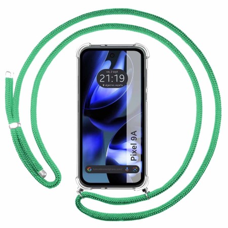 Funda Colgante Transparente para Google Pixel 9a 5G con Cordon Verde Agua