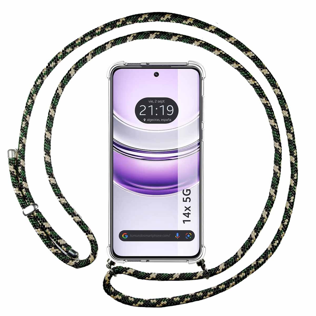 Funda Colgante Transparente para Realme 14x 5G con Cordon Verde / Dorado