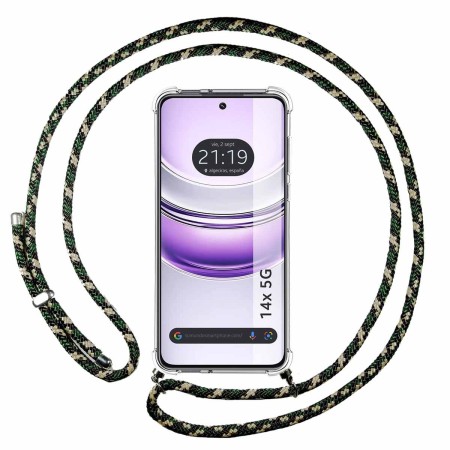 Funda Colgante Transparente para Realme 14x 5G con Cordon Verde / Dorado