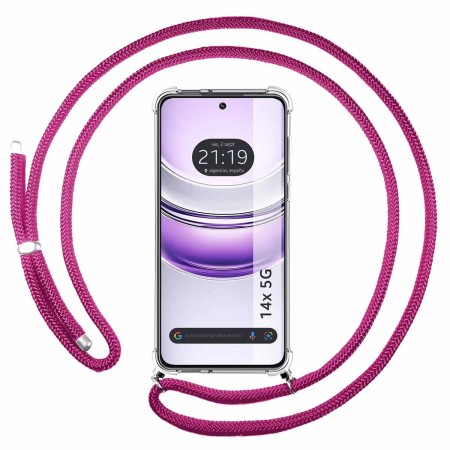 Funda Colgante Transparente para Realme 14x 5G con Cordon Rosa Fucsia