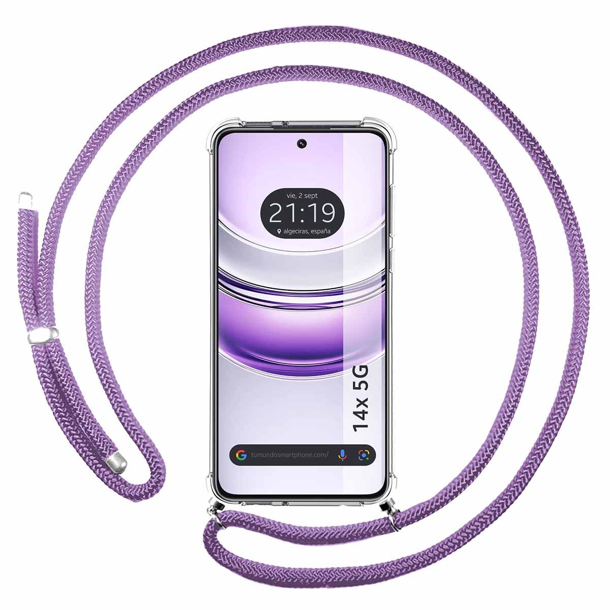 Funda Colgante Transparente para Realme 14x 5G con Cordon Morado