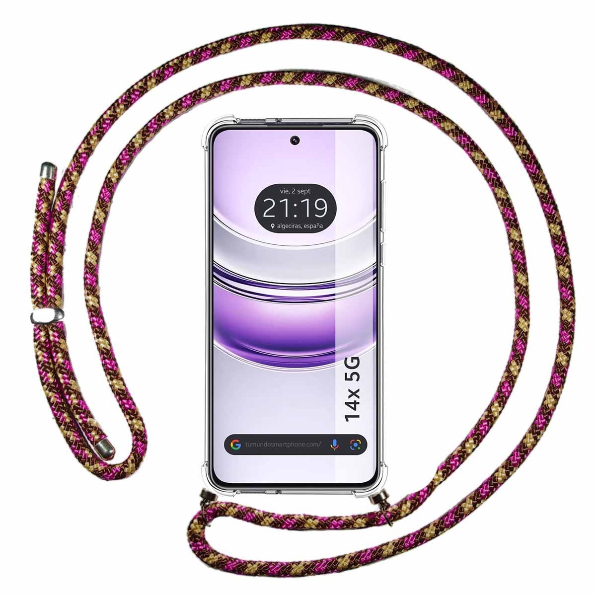 Funda Colgante Transparente para Realme 14x 5G con Cordon Rosa / Dorado