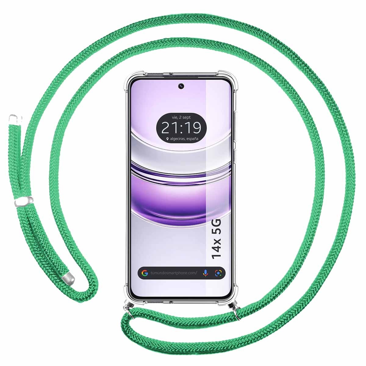 Funda Colgante Transparente para Realme 14x 5G con Cordon Verde Agua