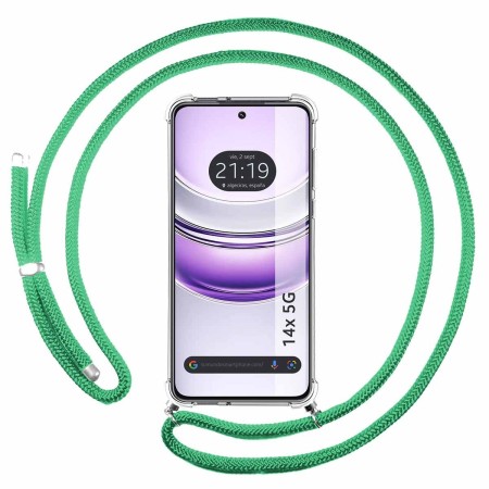 Funda Colgante Transparente para Realme 14x 5G con Cordon Verde Agua
