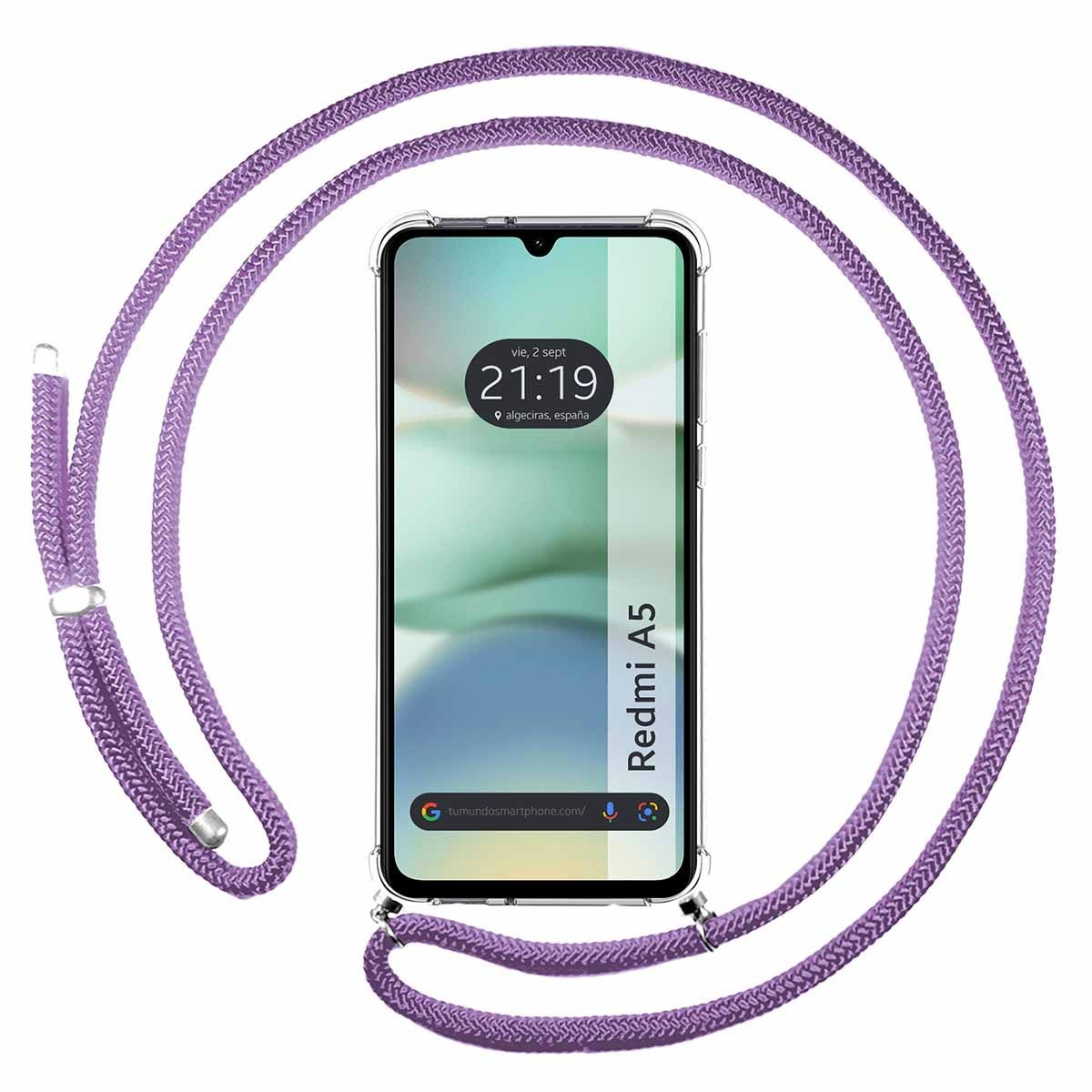Funda Colgante Transparente para Xiaomi Redmi A5 con Cordon Morado