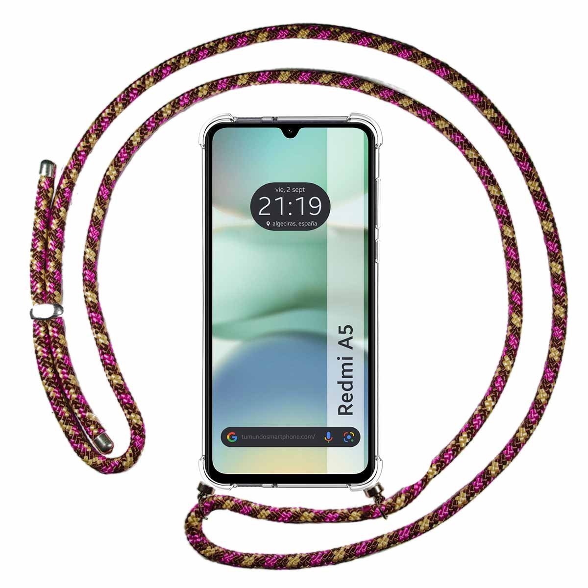 Funda Colgante Transparente para Xiaomi Redmi A5 con Cordon Rosa / Dorado