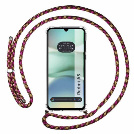 Funda Colgante Transparente para Xiaomi Redmi A5 con Cordon Rosa / Dorado