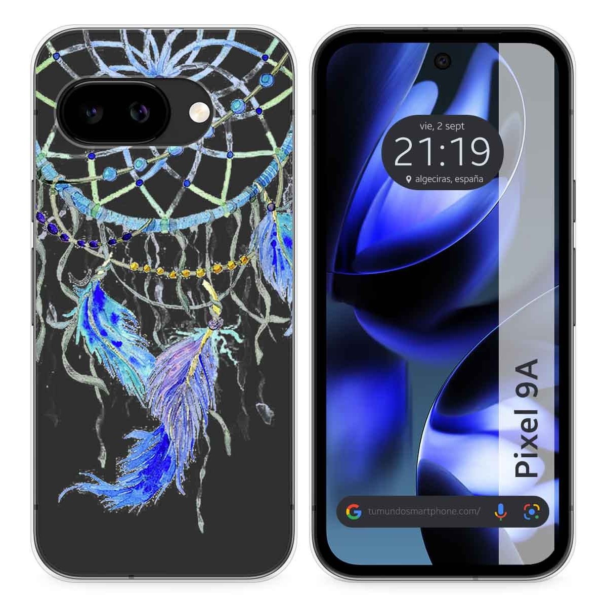 Funda Silicona Transparente para Google Pixel 9a 5G diseño Plumas Dibujos