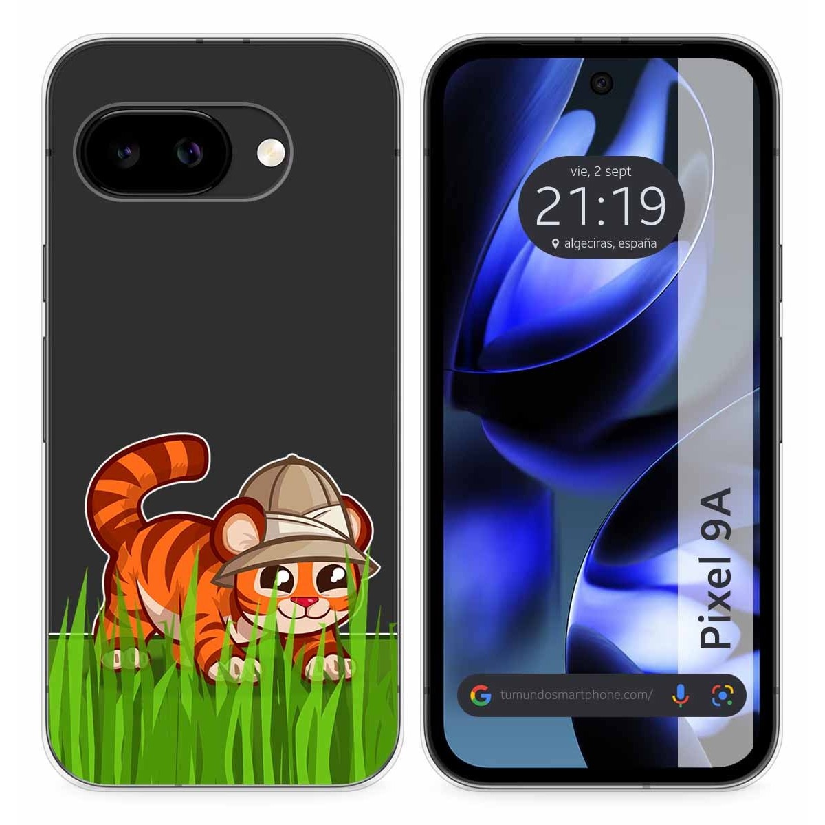 Funda Silicona Transparente para Google Pixel 9a 5G diseño Tigre Dibujos