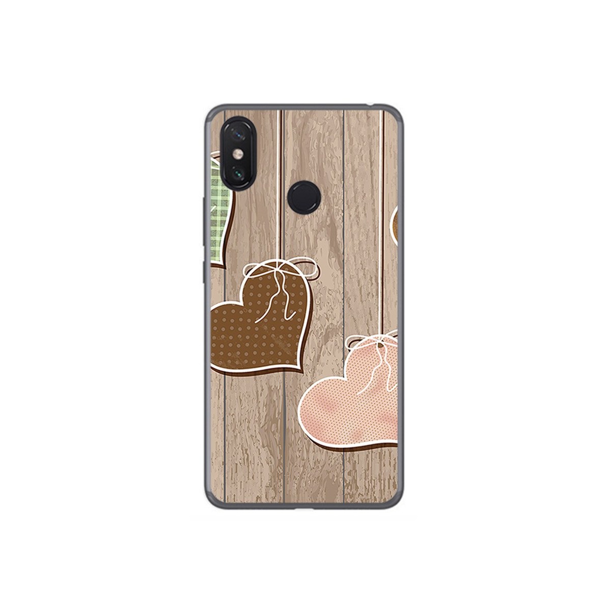 Funda Gel Tpu para Xiaomi Mi Max 3 Diseño Corazones Madera Dibujos