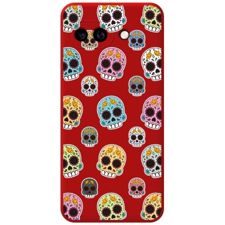 Funda Silicona Líquida Roja para Google Pixel 9a 5G diseño Catrina Dibujos