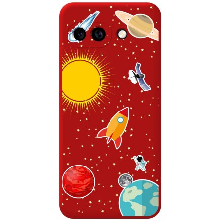 Funda Silicona Líquida Roja para Google Pixel 9a 5G diseño Espacio Dibujos