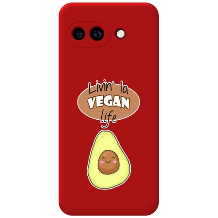 Funda Silicona Líquida Roja para Google Pixel 9a 5G diseño Vegan Life Dibujos
