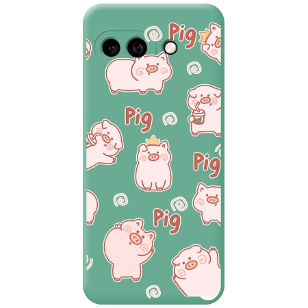 Funda Silicona Líquida Verde para Google Pixel 9a 5G diseño Cerdos Dibujos