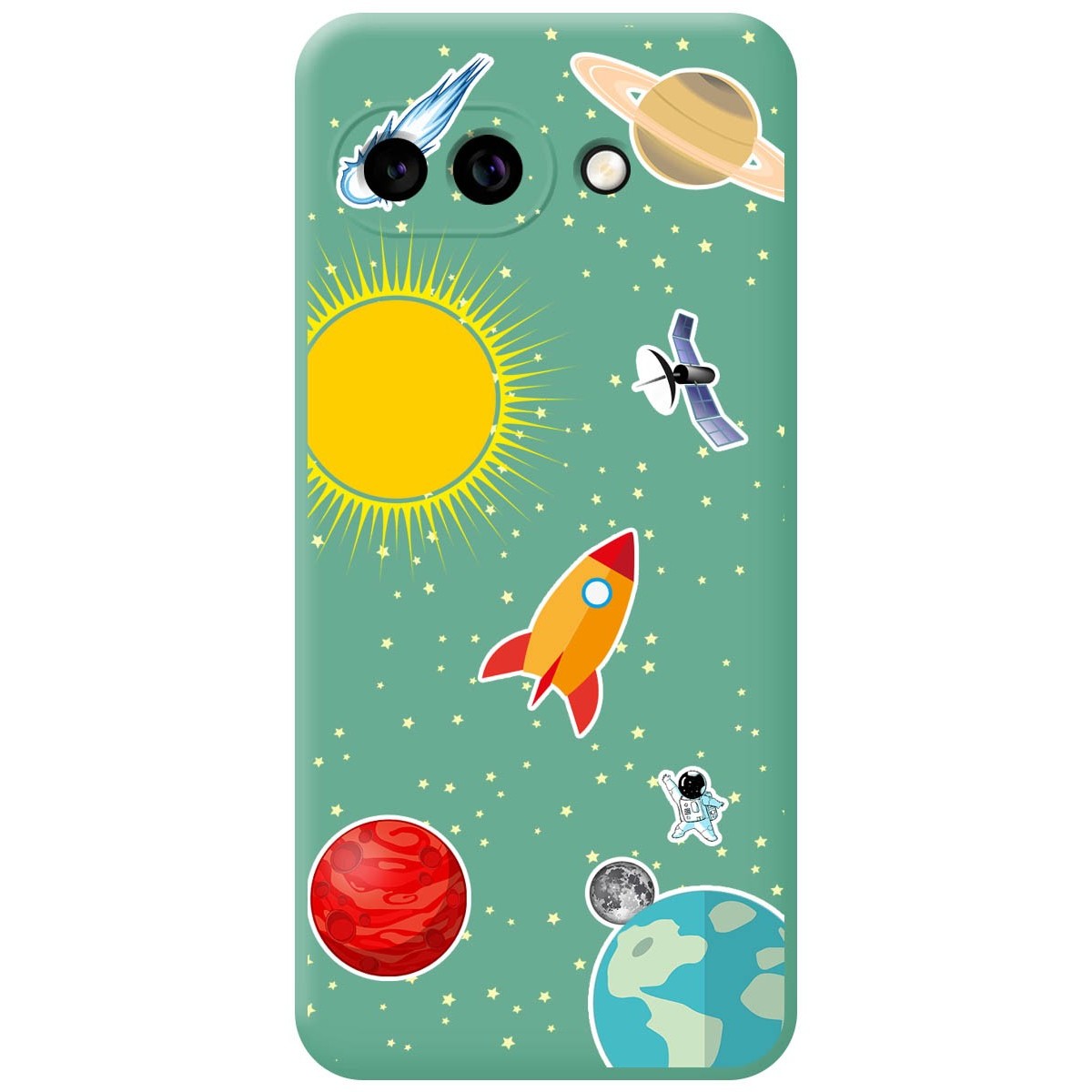 Funda Silicona Líquida Verde para Google Pixel 9a 5G diseño Espacio Dibujos