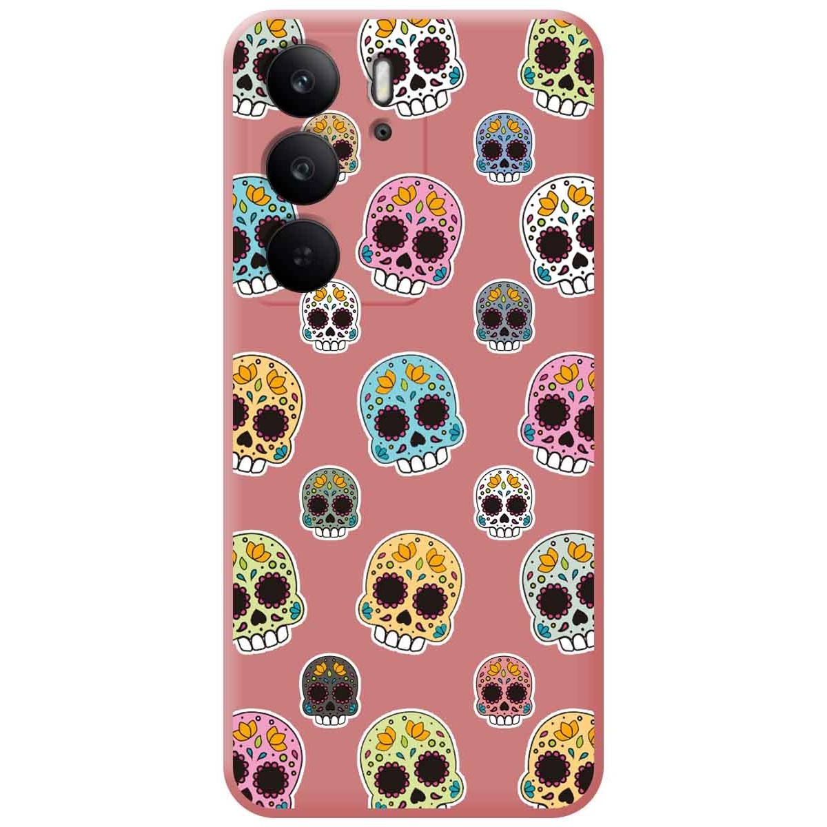 Funda Silicona Líquida Rosa para Realme C75 diseño Catrina Dibujos