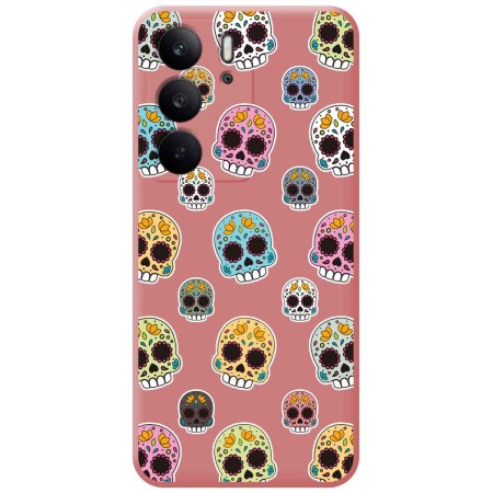 Funda Silicona Líquida Rosa para Realme C75 diseño Catrina Dibujos