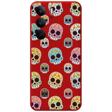 Funda Silicona Líquida Roja para Realme C75 diseño Catrina Dibujos