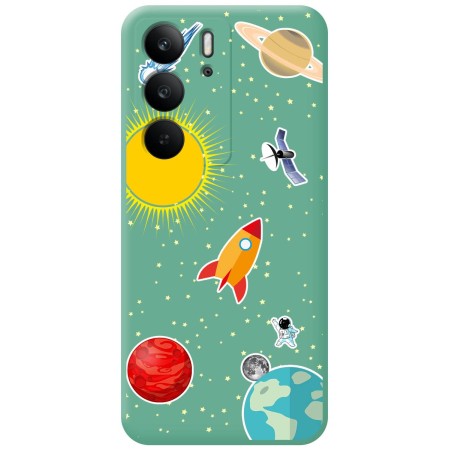 Funda Silicona Líquida Verde para Realme C75 diseño Espacio Dibujos