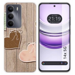 Funda Silicona para Realme 14x 5G diseño Corazones Madera Dibujos