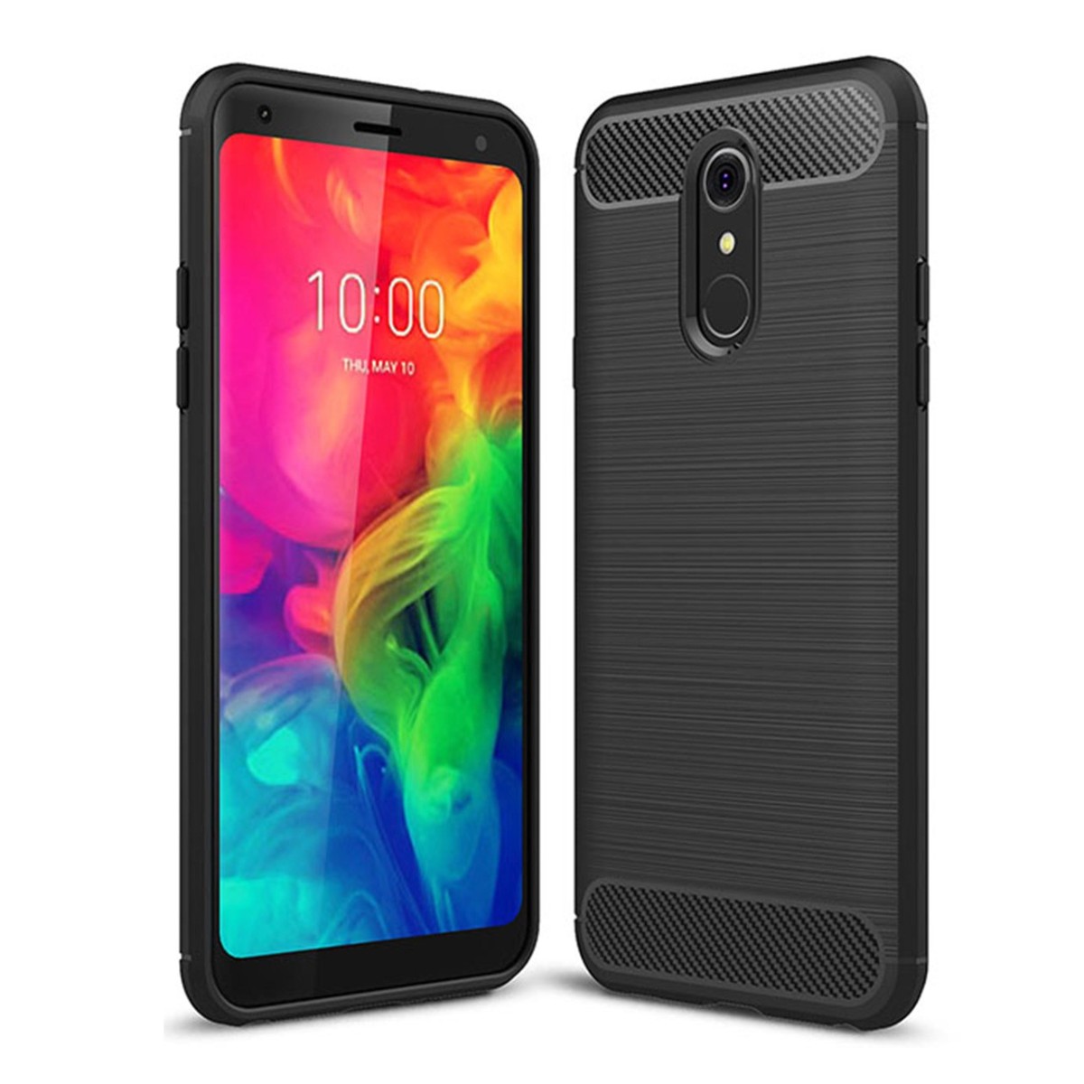 Funda Gel Tpu Tipo Carbon Negra para Lg Q7